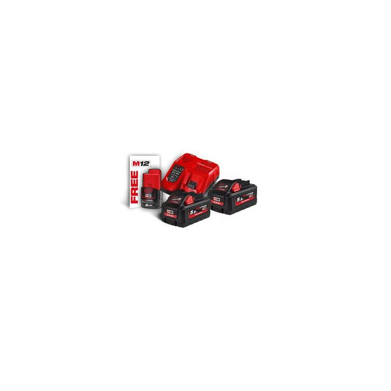 Kit Milwaukee, Carregador + 2 Baterias 18V 5.5AH + 1 de 12V 3AH