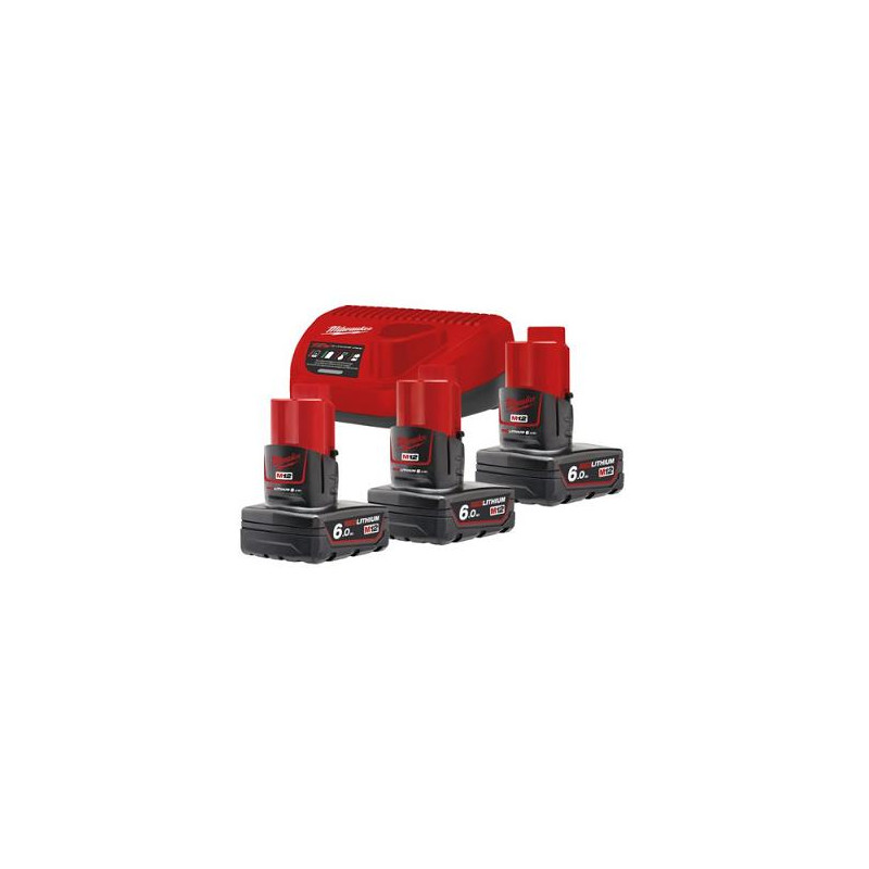 Kit Milwaukee, Carregador + 3 Baterias 12V 6.0AH