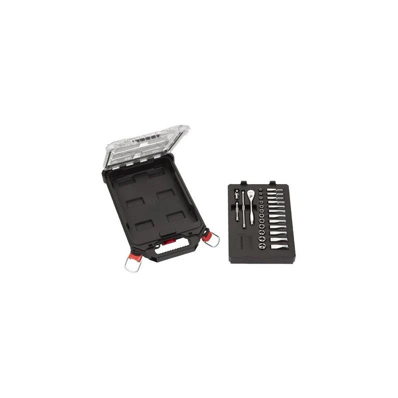 Jogo Ch.caixa de 1/4" em organizador Slim PACKOUT Milwaukee